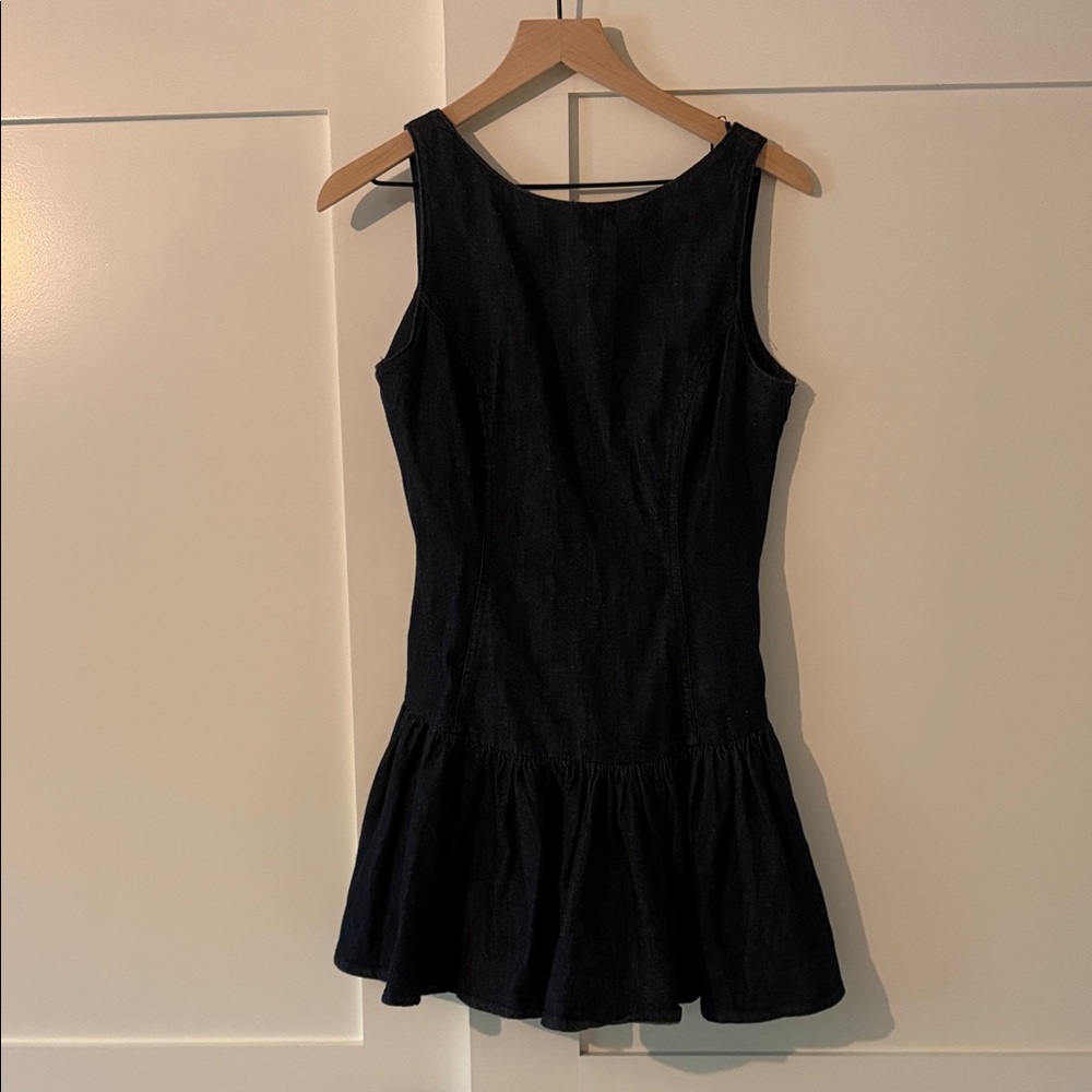 Dark Denim Sleeveless Ruffle-Hem Dress - Women's